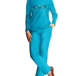Turquoise Embroidered Sweatshirt and Pants Set